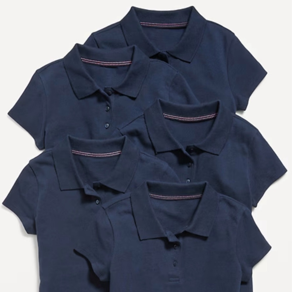 Uniform Pique Polo Shirt 5 Pack for Girls Ink Navy Blue Cap Short Sleeve Size L